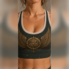 Brigantia Winged Triskele Luxury Padded Sports Bra – Celtic Goddess Designer Activewear Contrado