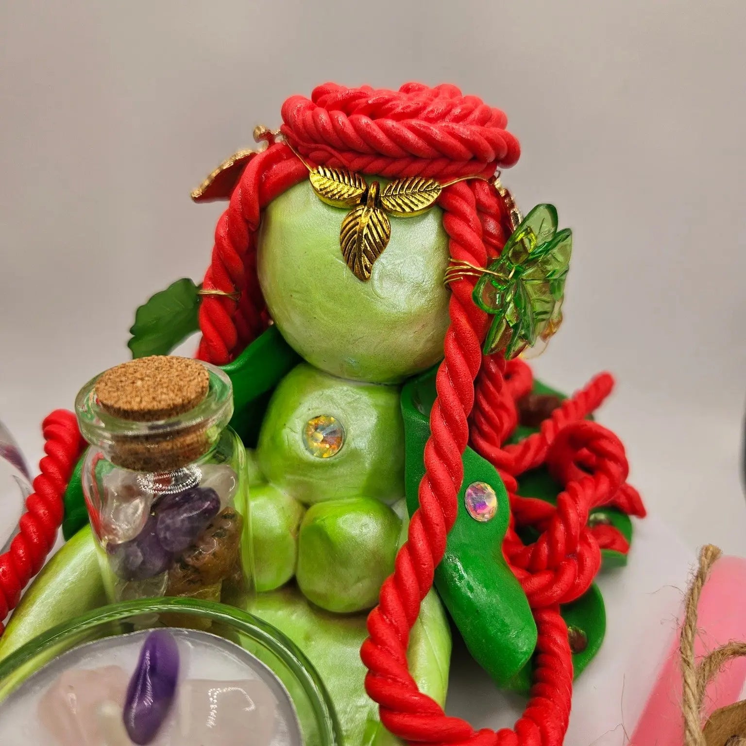 Brynwen Brigid’s Keeper of New Beginnings handcrafted altar Guardian close up