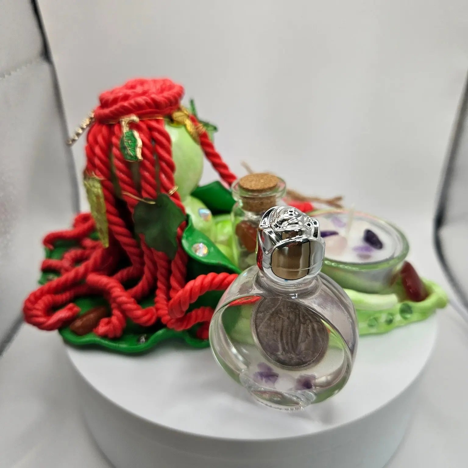 Brynwen Brigid’s Keeper of New Beginnings handcrafted altar Guardian with crystal candle, Rose Goddess Altar Essence and Eternal Flame