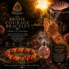 Goddess Brigid Courage Bracelet & Altar Essence Set with information 