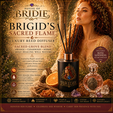 House of Bridie™ Sacred Flame Reed Diffuser | Sacred Grove Blend | Orange Cedarwood Myrrh | Crystal Infused Home Fragrance | Brigid Gift