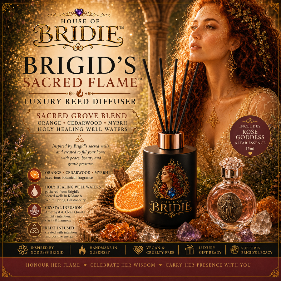 House of Bridie™ Sacred Flame Reed Diffuser | Sacred Grove Blend | Orange Cedarwood Myrrh | Crystal Infused Home Fragrance | Brigid Gift