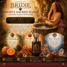 House of Bridie™ Sacred Flame Reed Diffuser | Sacred Grove Blend | Orange Cedarwood Myrrh | Crystal Infused Home Fragrance | Brigid Gift