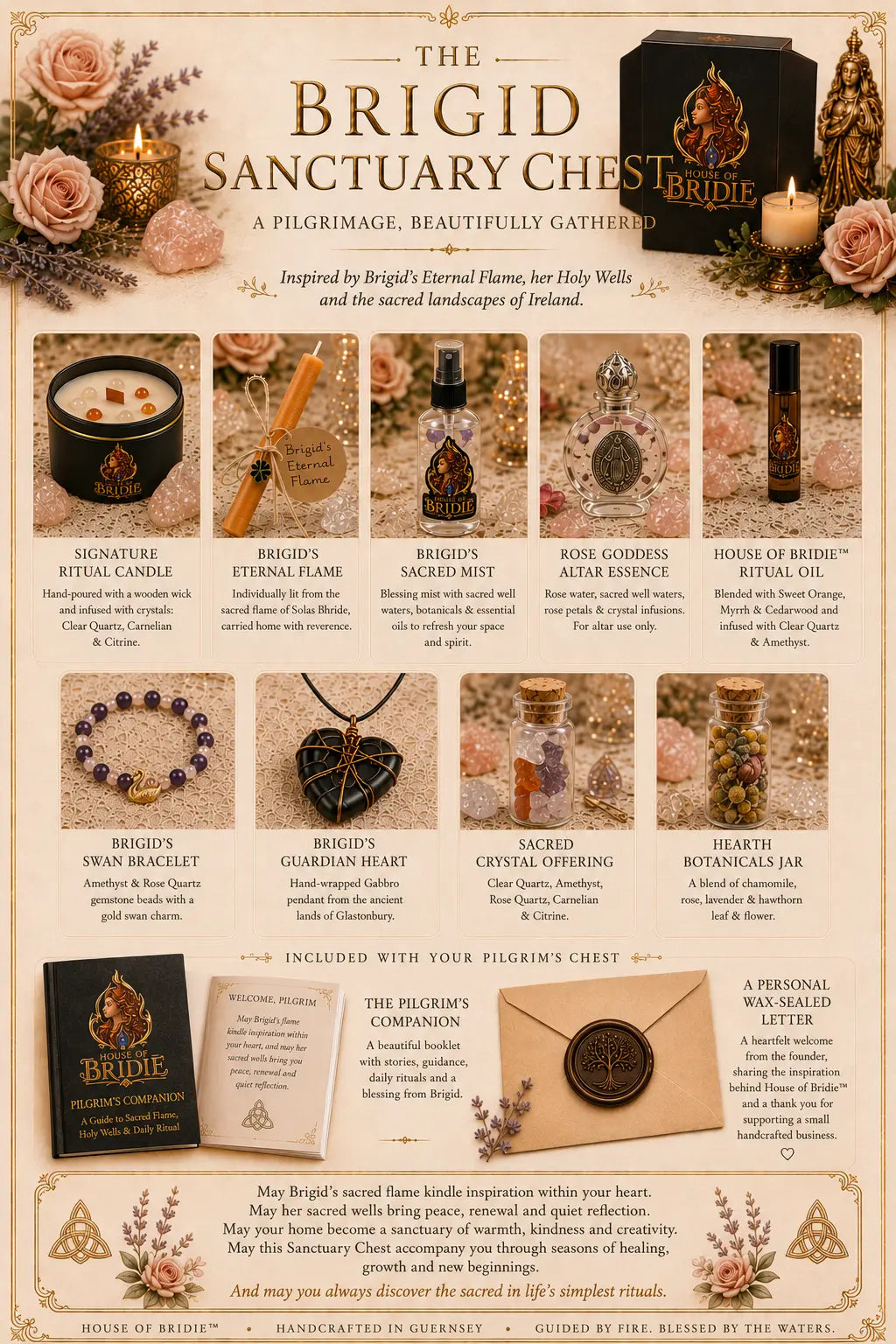 Brigid Sanctuary Chest ritual altar set with candle, altar oil and sacred ritual pieces - House Of Bridie