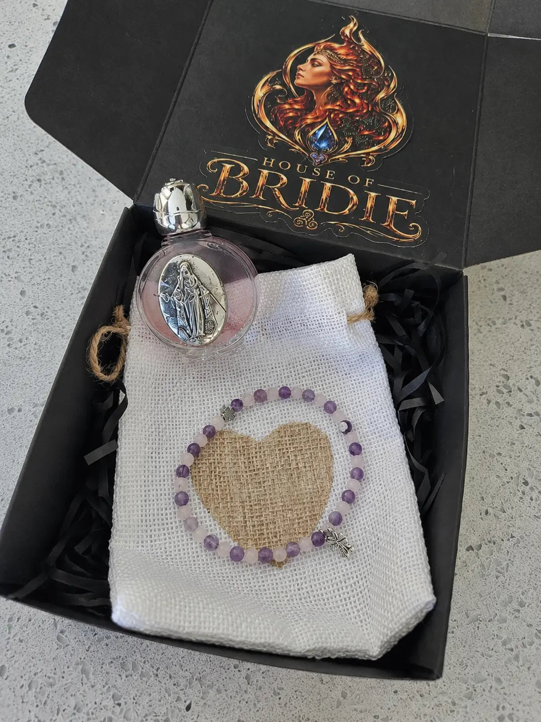 Goddess Brigid Bracelet & Altar Essence Set with gift packaging