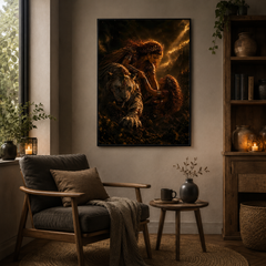 Goddess Brigantia & Battlecat Fine Art Print – Divine Feminine Protection Wall Art