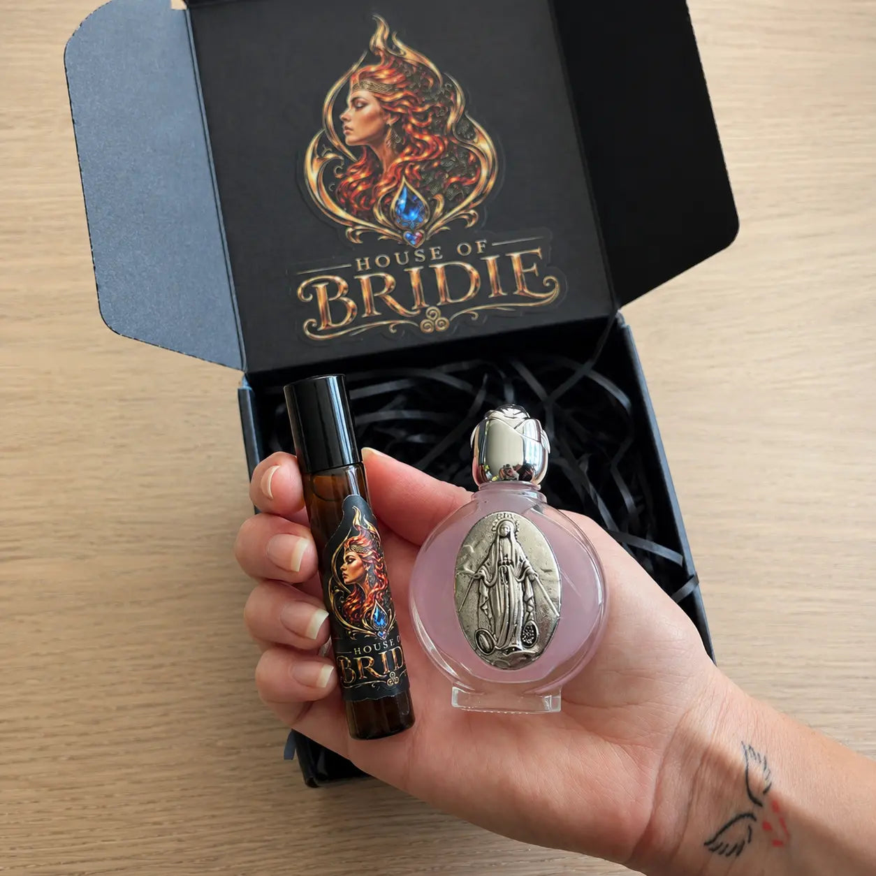 Brigid Altar Blessing Set with ritual altar oil and Rose Goddess Altar Essence, Gift Packaging