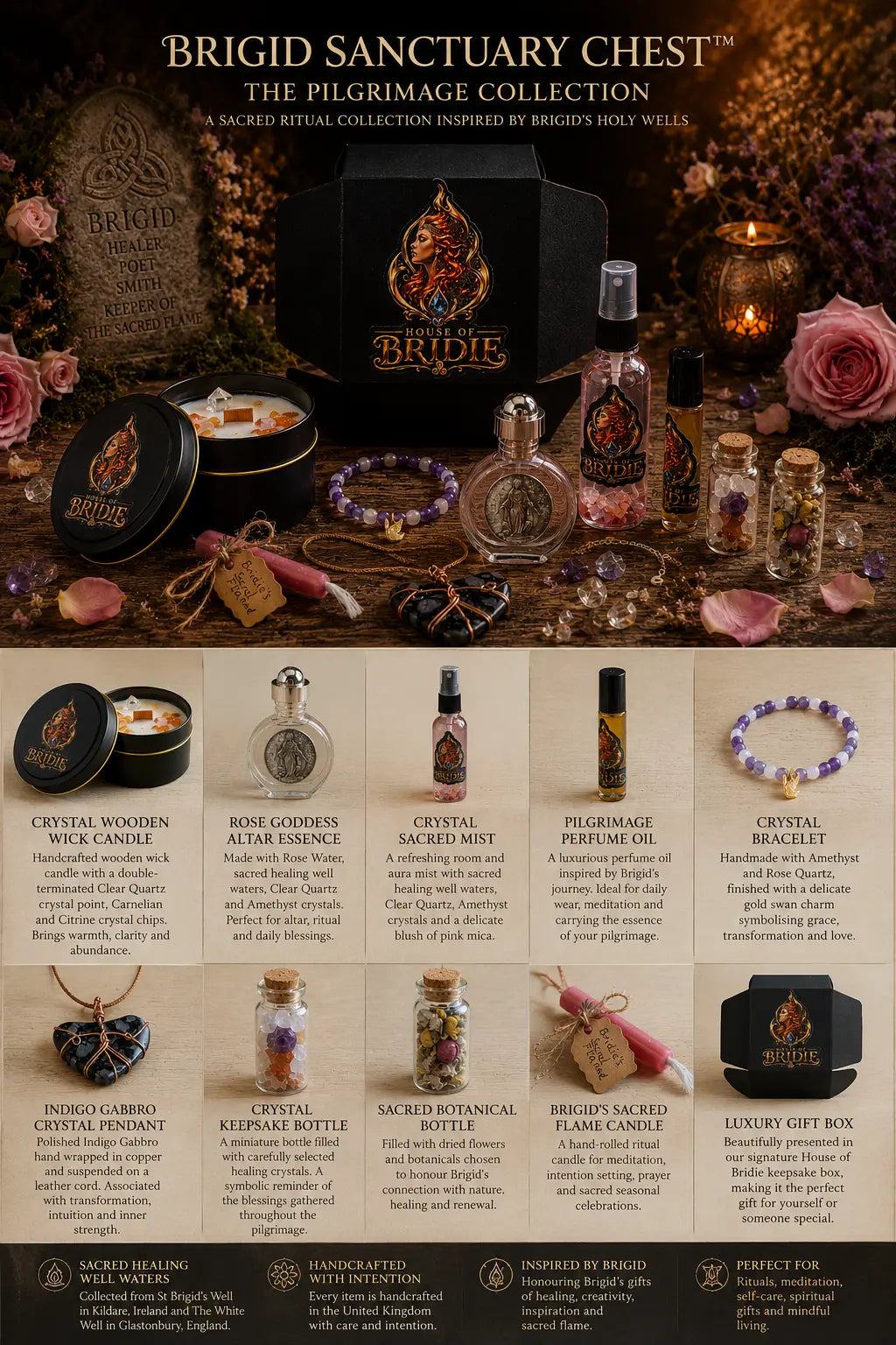 Brigid Sanctuary Chest ritual altar set with candle, altar oil and sacred ritual pieces - House Of Bridie