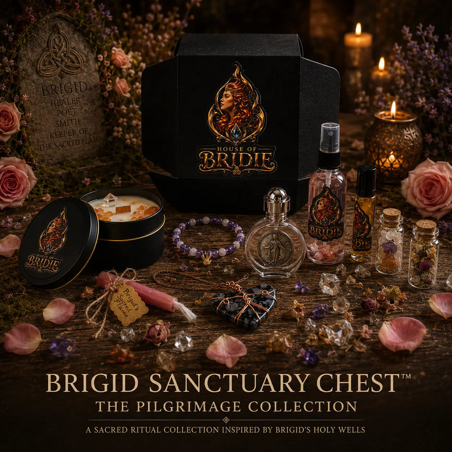 Brigid Sanctuary Chest ritual altar set with candle, altar oil and sacred ritual pieces - House Of Bridie