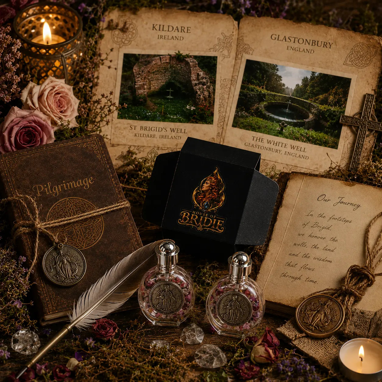 Brigid Sanctuary Chest ritual altar set with candle, altar oil and sacred ritual pieces - House Of Bridie
