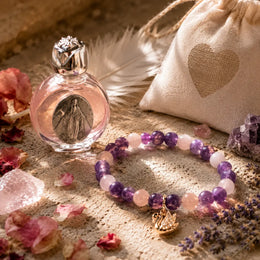 Goddess Brigid Swan Bracelet & Altar Essence Set - Rose Quartz & Amethyst