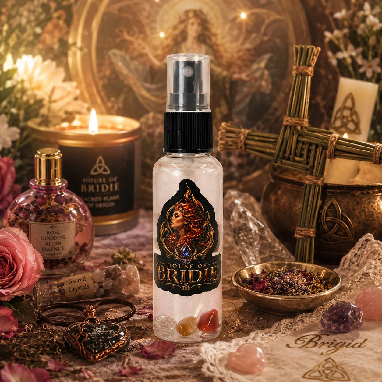 Brigid's Sacred Well & Flame Altar Mist on Brigid inspired altar - House Of Bridie