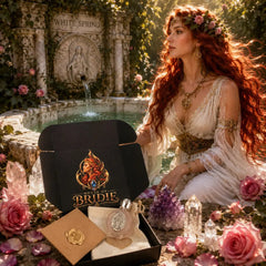 Rose Goddess Altar Essence beside sacred spring water, goddess brigid by the well