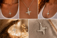 Large Sterling Silver Brigid Cross Necklace with close ups