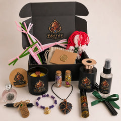 Brigid's Hearth Ritual Chest with candle, bracelet, diffuser, altar mist, crystals and handcrafted Brigid ritual pieces, Gift Packaging
