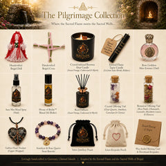 Brigid's Hearth Ritual Chest with candle, bracelet, diffuser, altar mist, crystals and handcrafted Brigid ritual pieces, full collection