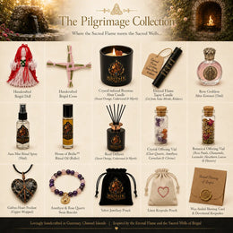 Brigid's Hearth Ritual Chest with candle, bracelet, diffuser, altar mist, crystals and handcrafted Brigid ritual pieces, full collection
