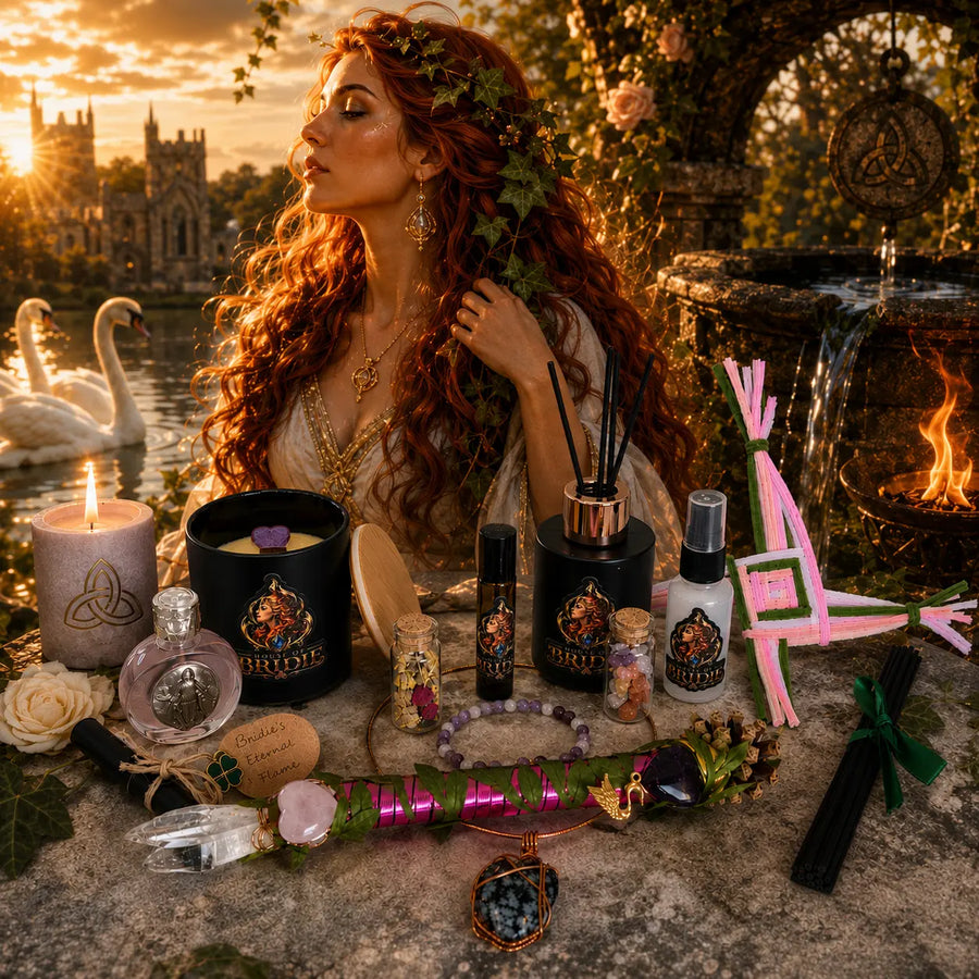 Swan of Brigid Ritual Chest with candle, altar oils, sacred waters, crystals, jewellery and handcrafted ritual pieces