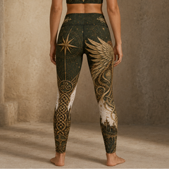 Brigantia of the High Places Luxury Sports Leggings – Winged Celtic Goddess Contrado