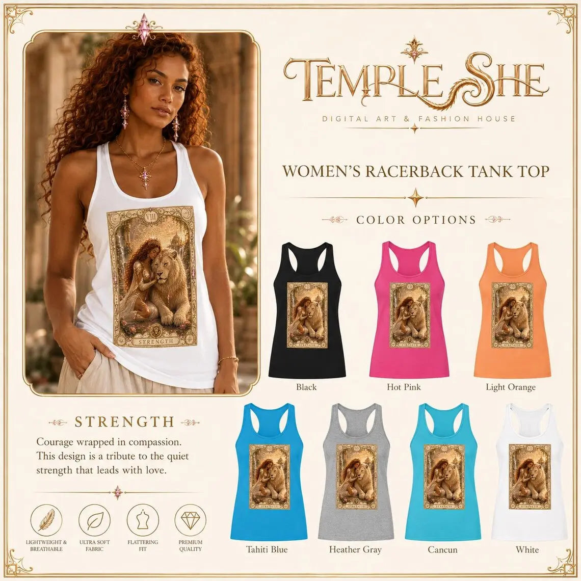 Strength Tarot Tank Top - Brigantia Goddess Racerback Best House Of Bridie