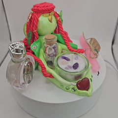 Brynwen Brigid’s Keeper of New Beginnings handcrafted altar Guardian with crystal candle, Rose Goddess Altar Essence and Eternal Flame video
